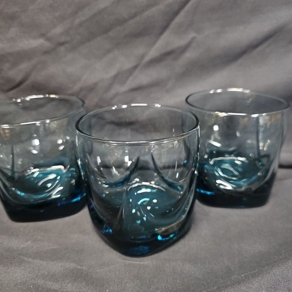 Set Of 3 Glasses LIBBEY Imperial Blue Double Old Fashioned /Rocks Drinkware